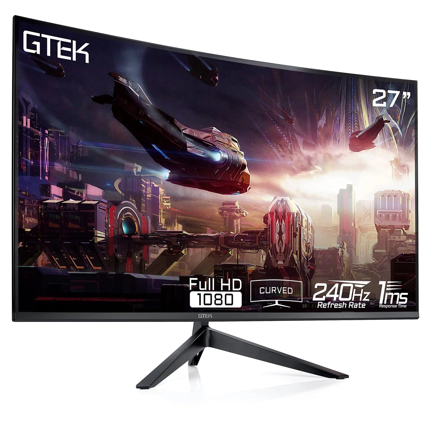 GTEK 240Hz Gaming Monitor 27 Inch Frameless Display Full HD 1920 x 1080P Curved 1800R VA 1ms MPRT FreeSync Speakers DisplayPort/HDMI VESA - F2740C
