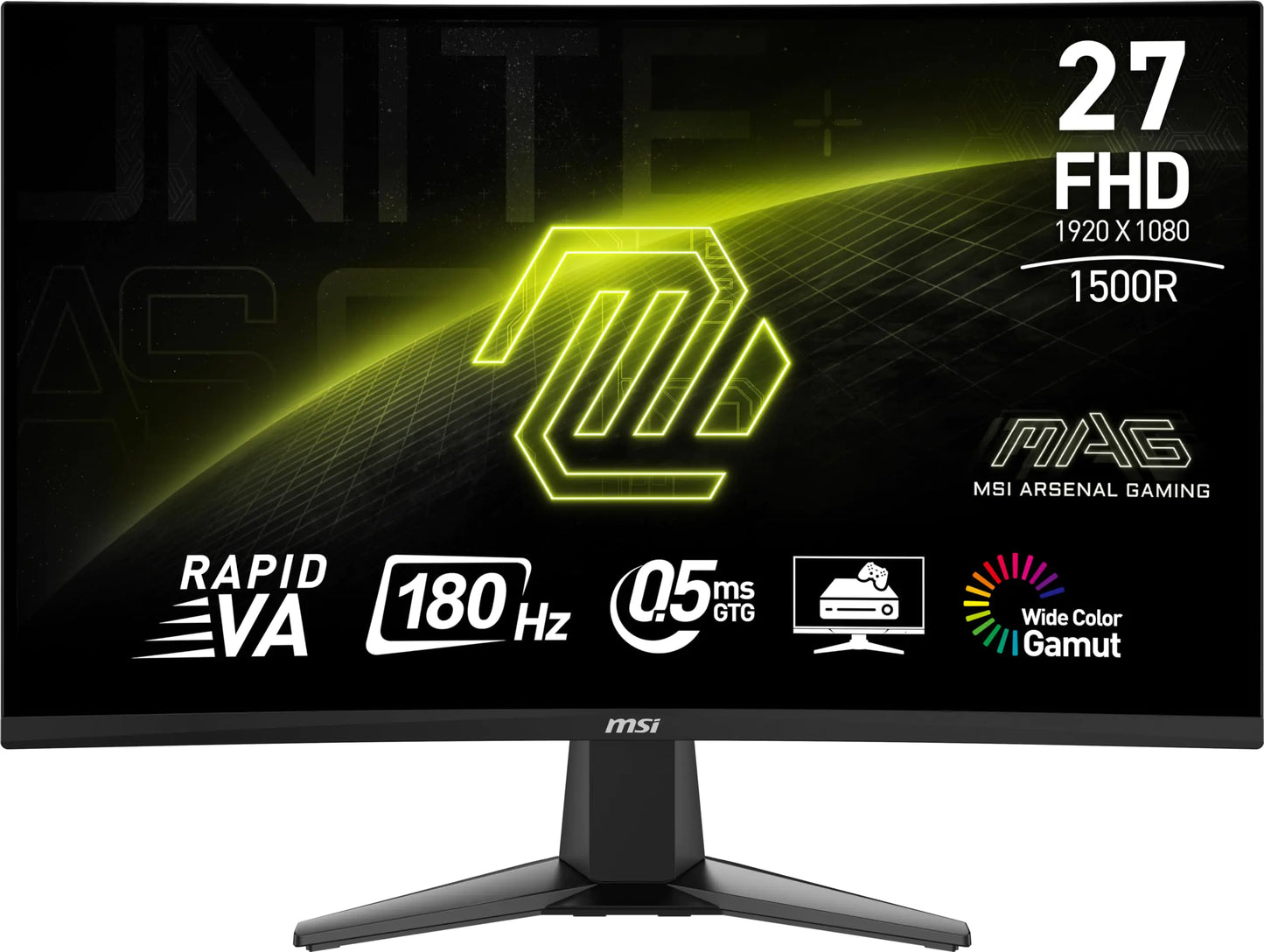MSI MAG27C6F 27-inch 1920 x 1080 (FHD) Rapid VA Gaming Monitor 180Hz Adaptive Sync 0.5ms HDMI Display-Port VESA Mountable Tilt