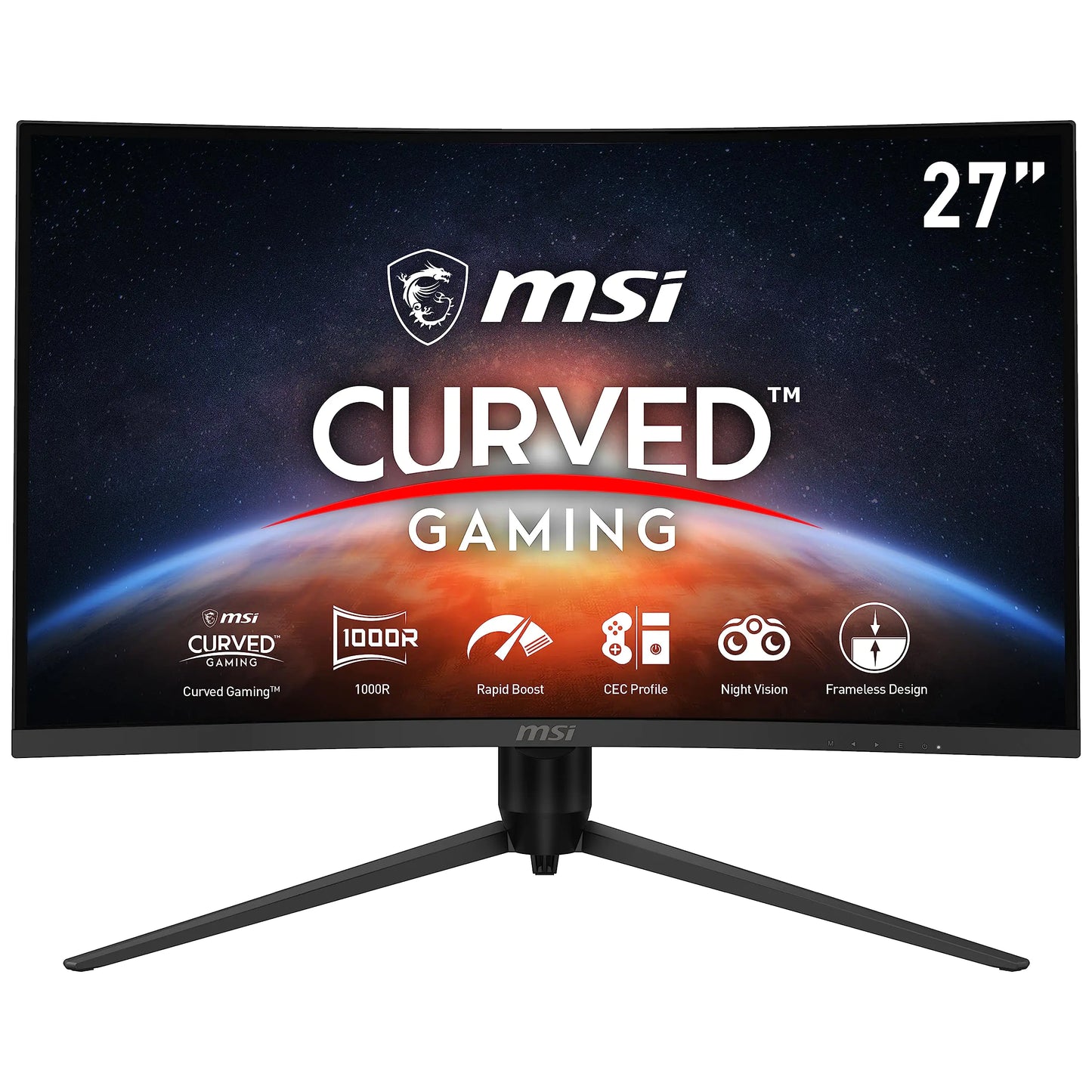 MSI G271CP 27" Gaming Monitor 1920 x 1080 (FHD) VA 165Hz FreeSync Premium HDMI Displayport Tilt Swivel Height AdjustablePivotBlack