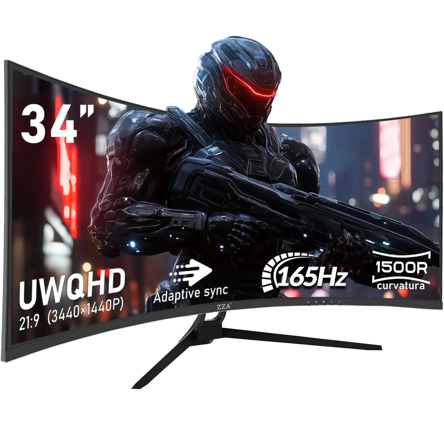 ZZA 34" UltraWide Curved QHD Monitor - Immersive Gaming Experience with 165Hz Refresh Rate VA Panel and AMD FreeSync Premium | HDR10 | 99% sRGB | 3440x1440