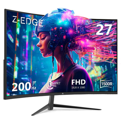 Z-Edge UG27 27-inch Curved Gaming Monitor 16:9 1920x1080 200Hz 1ms Frameless LED Gaming Monitor AMD Freesync Premium Display Port HDMI