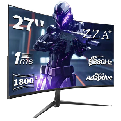 ZZA 27" Curved Gaming Monitor Support 240Hz，Up to 280Hz Full HD 1920x1080 Three Narrow bezels，FreeSync Premium - Ultimate Gaming Experience