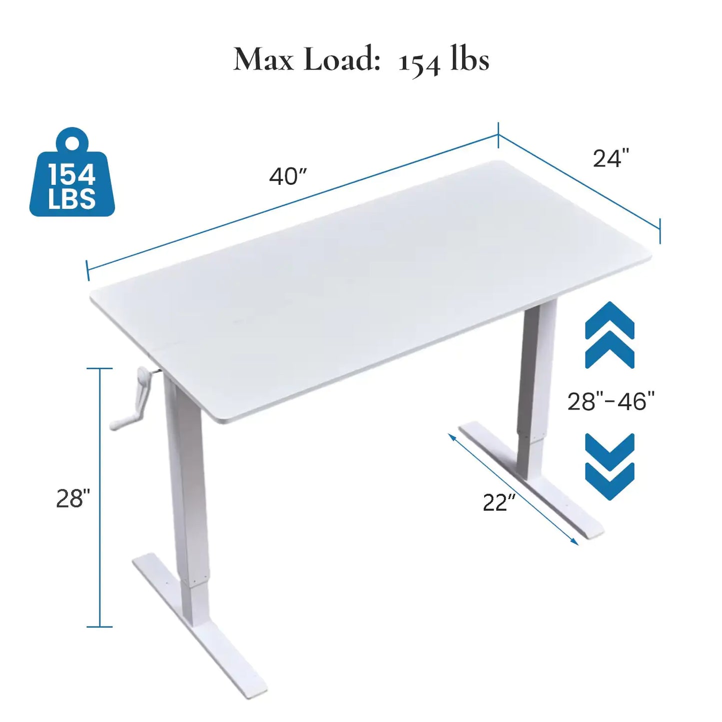 Hand-Crank Adjustable Office Desk Height Adjustable, With Flat Metal Legs Perfect For Home, Office, Gaming, Or Study Use