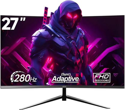 ZZA 27 Inch Gaming Monitor 280Hz 240Hz 1080p 1ms VRB Blue Light Shift Machine Black Curved 100% sRGB Adaptive FreeSyncDisplay Port DP HDMI VESA Mounting Compliant