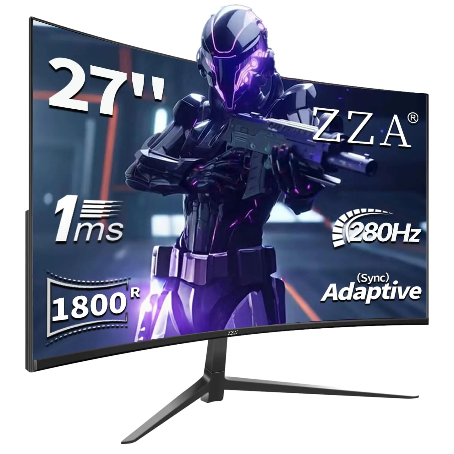 ZZA 27" Curved Gaming Monitor Support 240Hz，Up to 280Hz Full HD 1920x1080 Three Narrow bezels，FreeSync Premium - Ultimate Gaming Experience