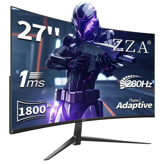 ZZA 27" Curved Gaming Monitor Support 240Hz，Up to 280Hz Full HD 1920x1080 Three Narrow bezels，FreeSync Premium - Ultimate Gaming Experience