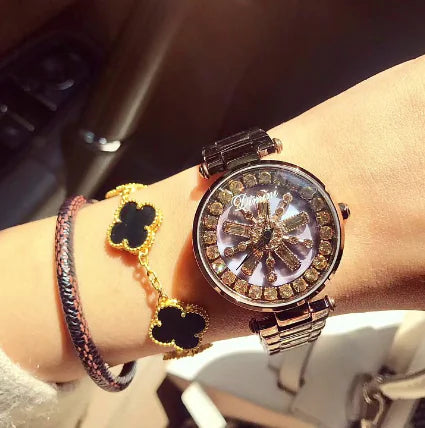 Timini Women's Watch with Diamond Shell Rose Gold Design