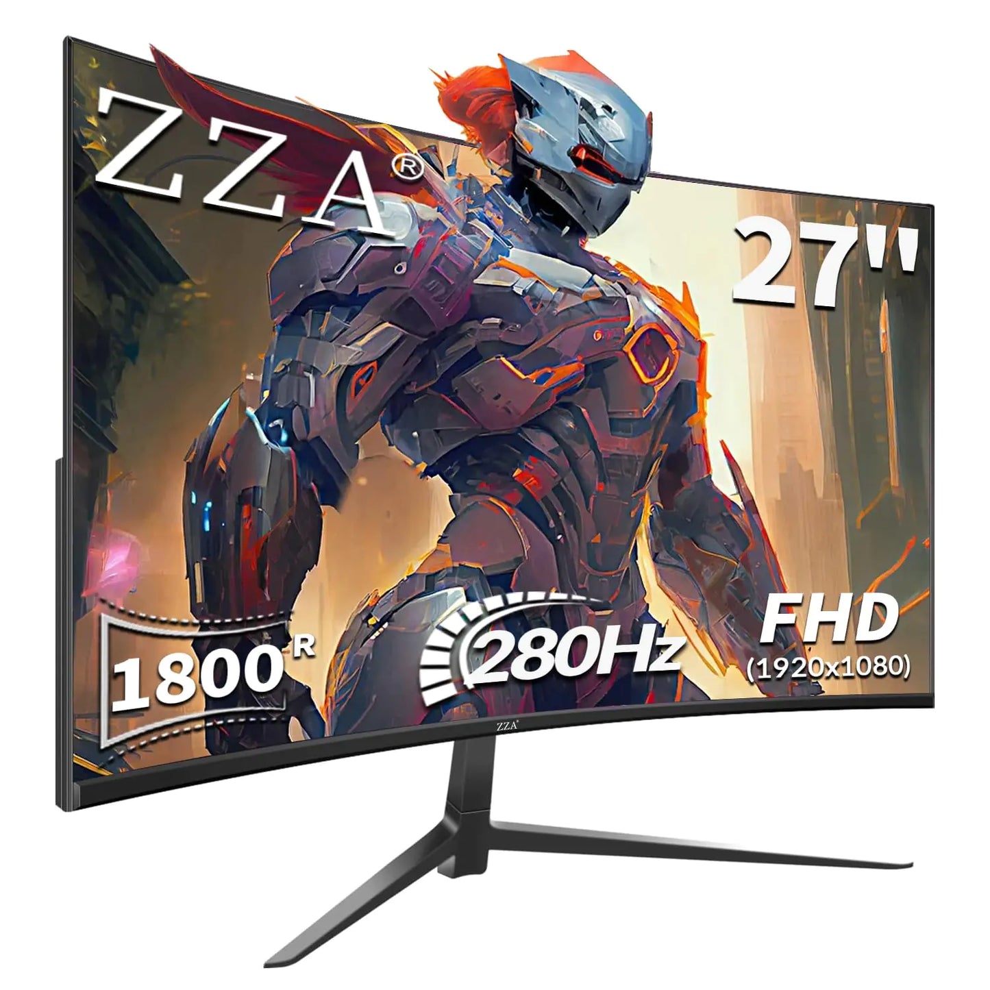 ZZA 27" Curved Gaming Monitor 280hz FHD 1920 x 1080P Adaptive Sync HDR10 2X HDMI 2.0 2X DisplayPort 1.4 Tilt Adjustability VESA Compatibility Black
