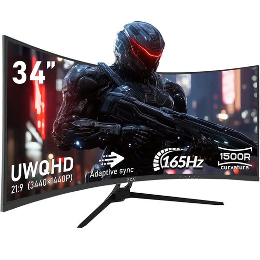 ZZA 34" UltraWide Curved QHD Monitor - Immersive Gaming Experience with 165Hz Refresh Rate VA Panel and AMD FreeSync Premium | HDR10 | 99% sRGB | 3440x1440